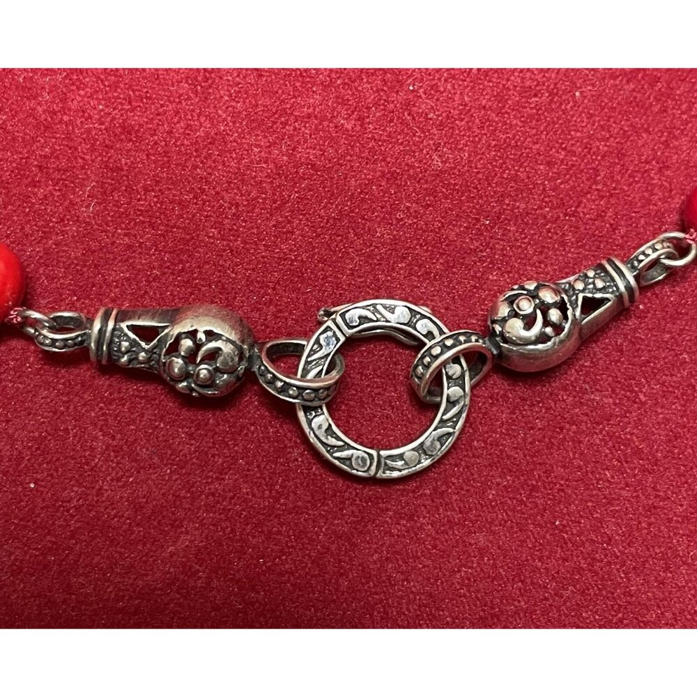 1960s 925 BC Sterling Silver Red Coral Beaded Necklace-Vintage - Picture 5 of 8
